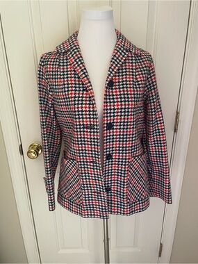 Vintage 1970s Dutchmaid Houndstooth Blazer Jacket - Red, Navy & White